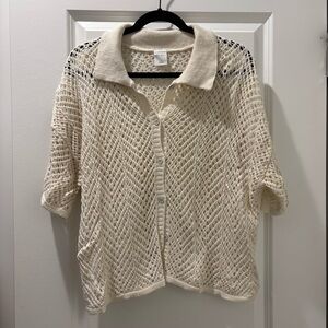 wild fable Cream Open-Knit Button Front Polo Top